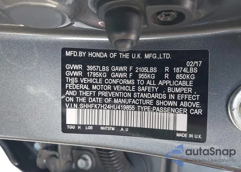2017 Honda Civic Lx from USA, damaged, VIN SHHFK7H24HU419855